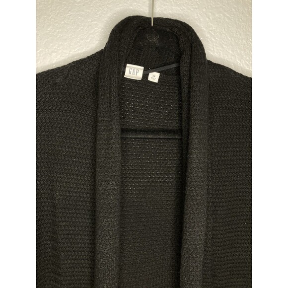 Gap Cardigan Sweater XS Women Black Merino Wool Blend Open Front Long Textured - Picture 3 of 7